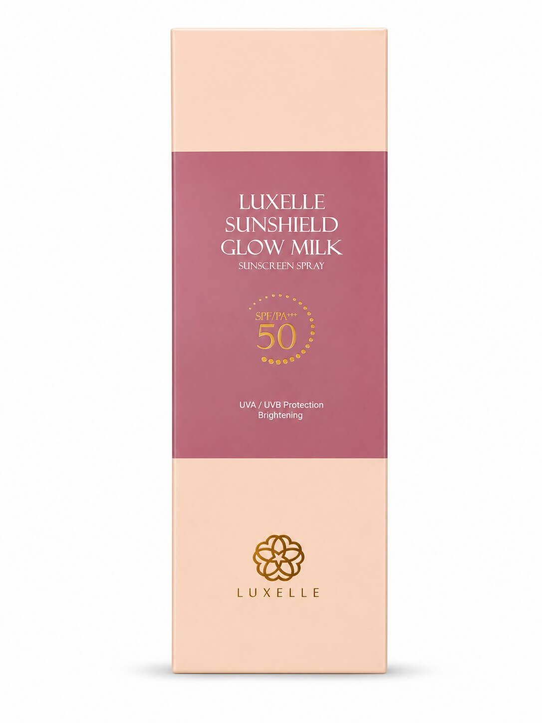 Luxelle Sunshield Glow Milk SPF50 PA+++ sunscreen with radiant finish and Vitamin E support