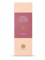 Luxelle Sunshield Glow Milk SPF50 PA+++ sunscreen with radiant finish and Vitamin E support