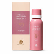 Luxelle Sunshield Glow Milk SPF50 PA+++ sunscreen spray with hydrating UV protection and radiant glow finish