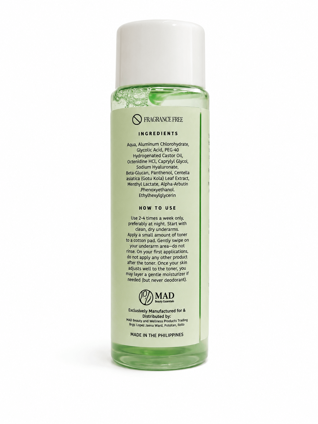 MAD Beauty Essentials MAD White Glow Toner infused with beta glucan for comfortable underarm care