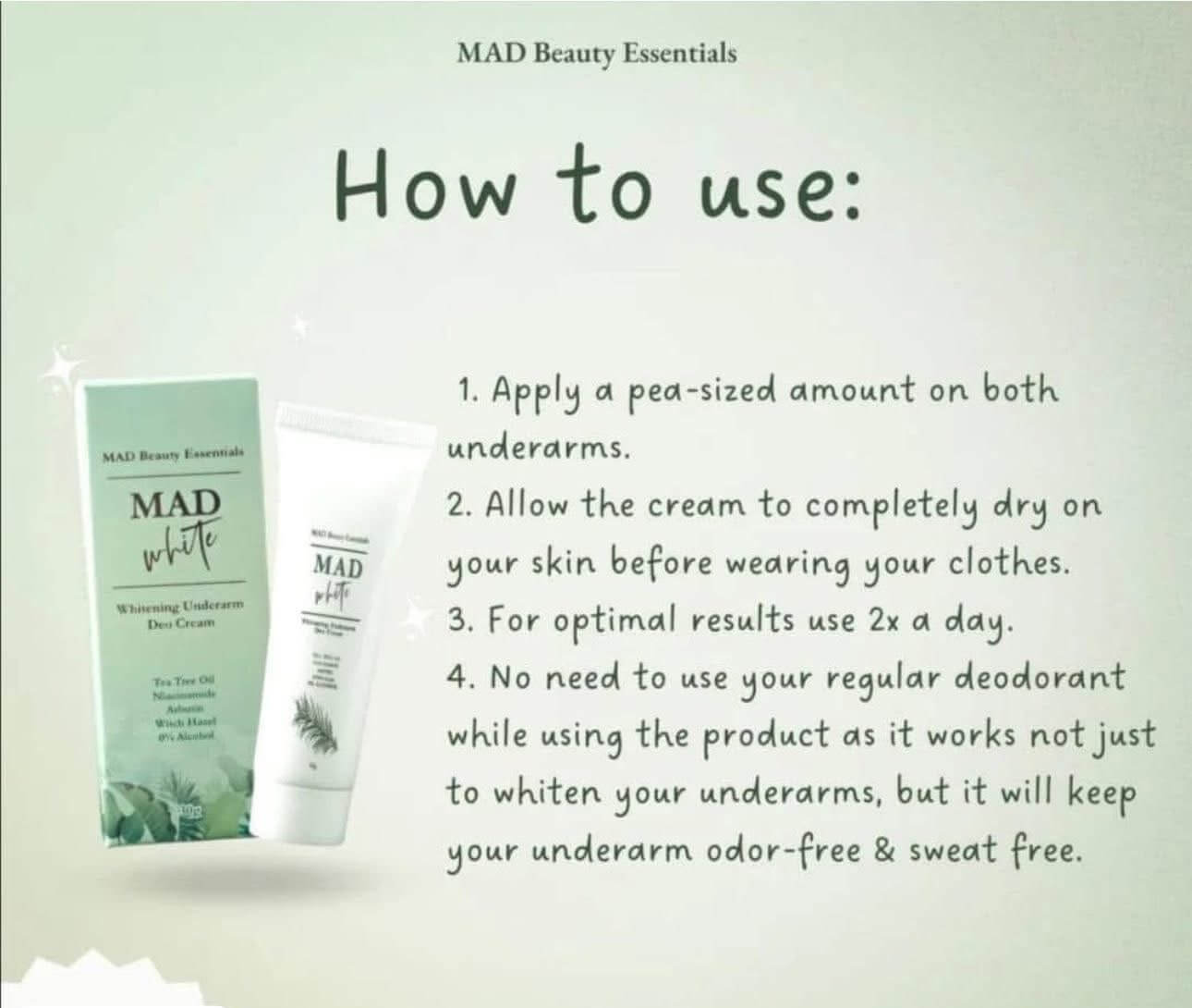 MAD Beauty Essentials Underarm Deo Cream with Tea Tree Oil and Niacinamide for smoother underarms