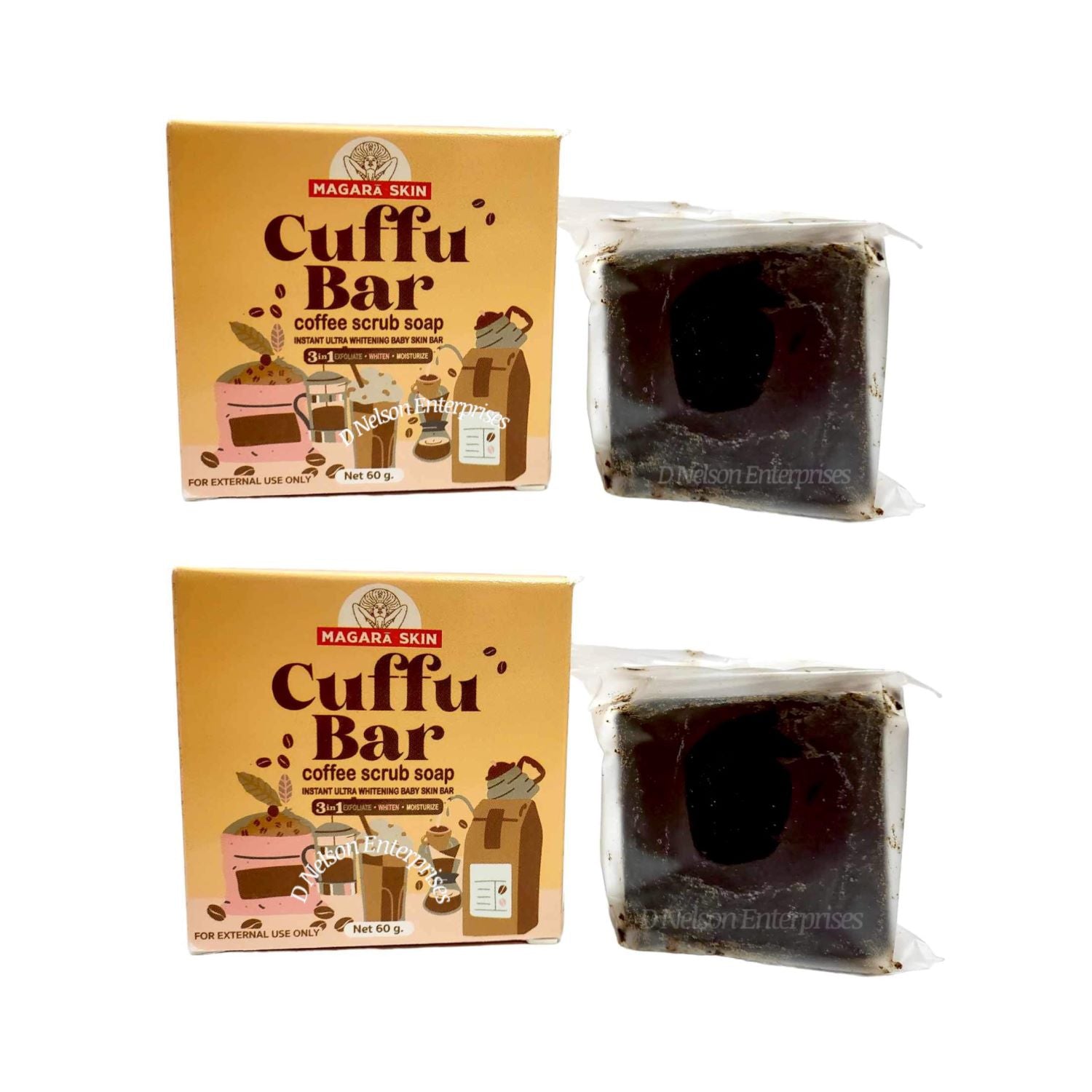 2 Bars Magara Skin Cuffu Bar Coffee Scrub Soap 60g Each