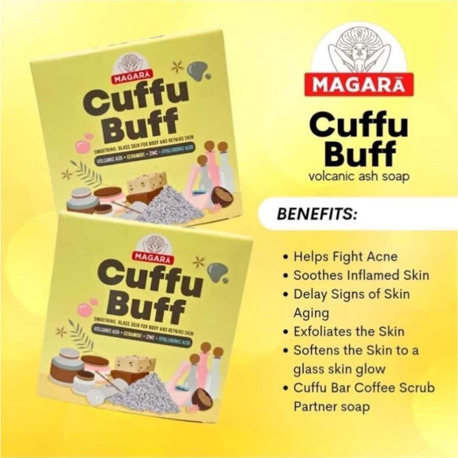 2 Bars Magara Skin Cuffu Buff Daily Coffee Scrub Soap 60g Each