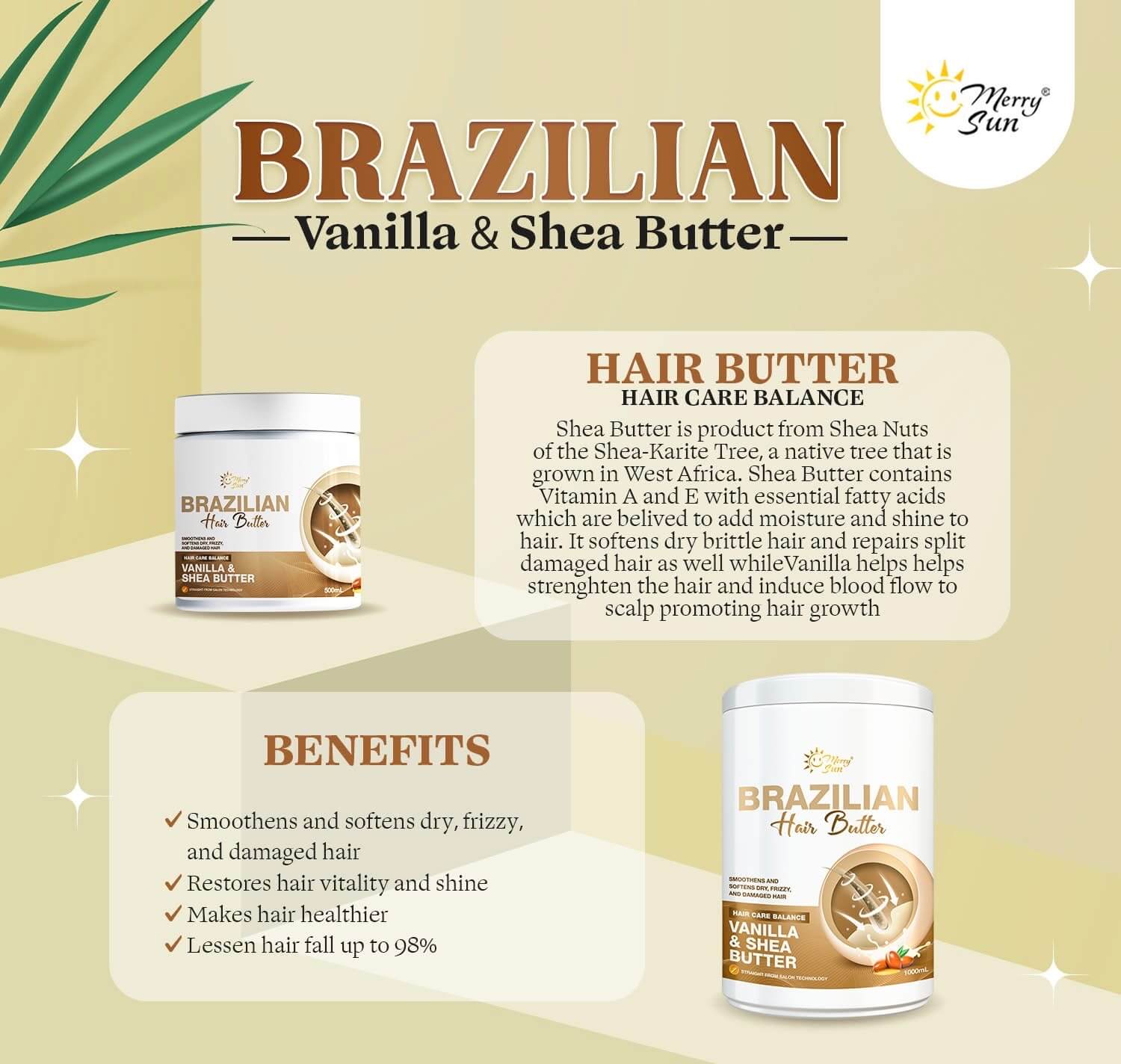 Merry Sun Brazilian Hair Butter 1000ml leaves hair smooth soft and easy to manage