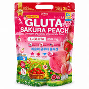 MIKEO Premium+ Gluta Sakura Peach Collagen Vitamin Mix 350g with L-Glutathione, fish collagen peptides, vitamins, and botanical extracts.