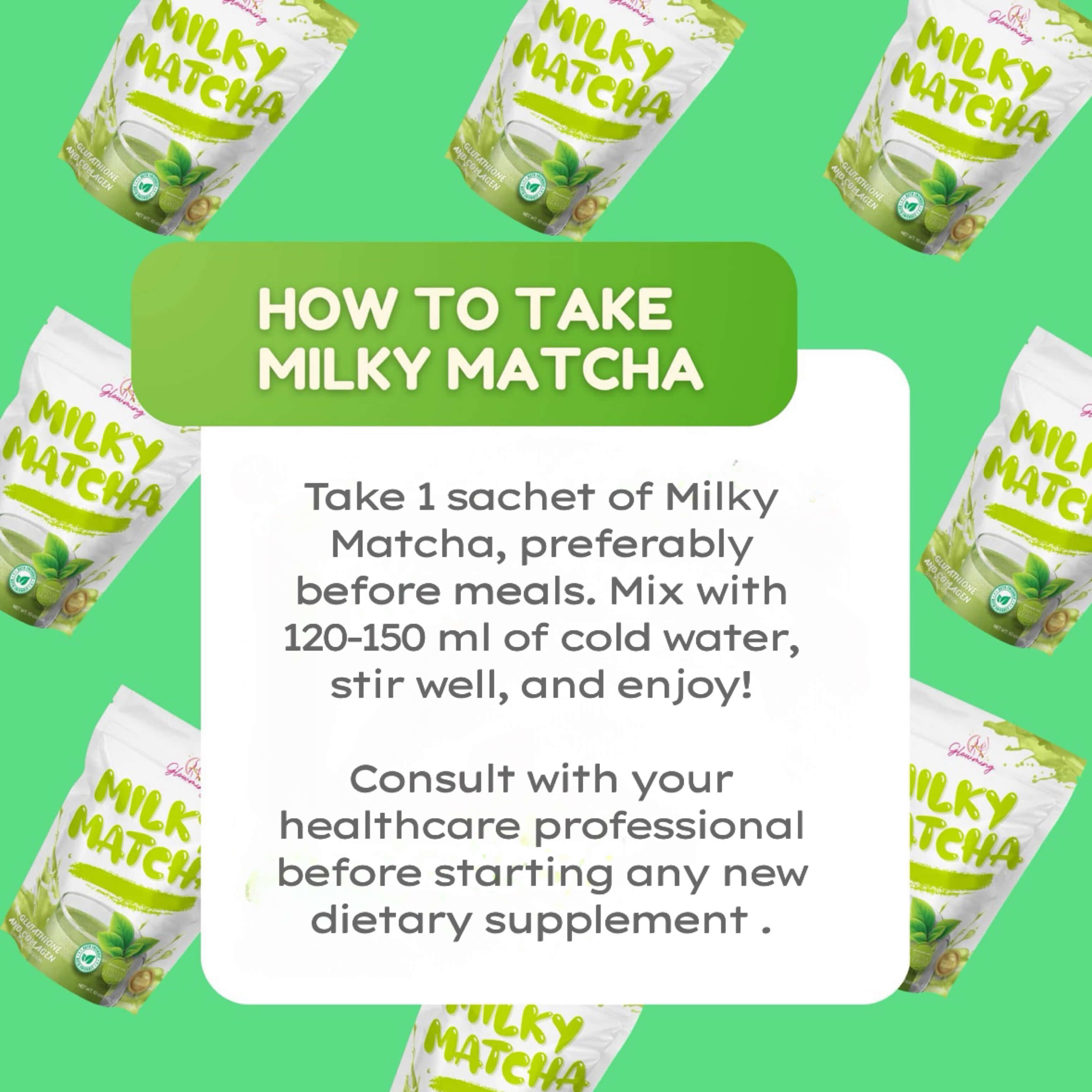 Milky Matcha Collagen and Glutathione drink powder Cris Cosmetics 10 sachets
