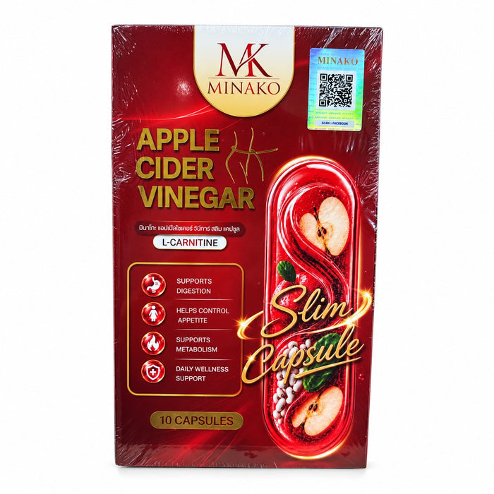 Minako Apple Cider Vinegar Capsules 10pcs featuring a convenient 575mg capsule format for adult use.