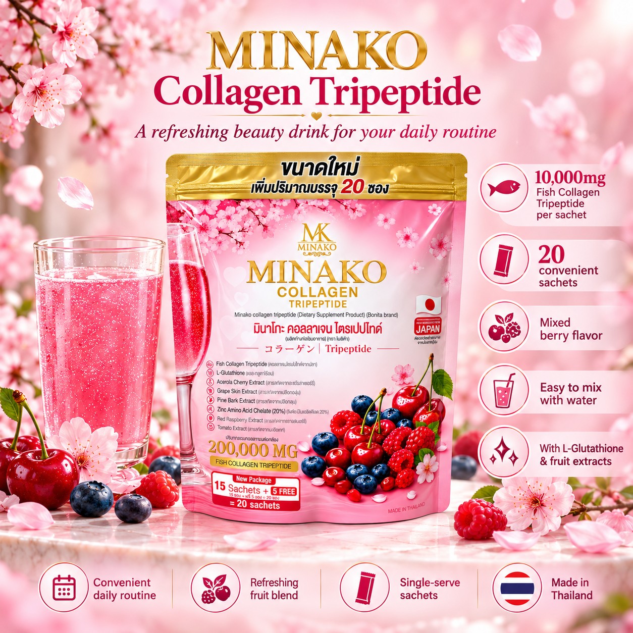 Minako Collagen Tripeptide 20 sachets for a simple everyday wellness drink routine