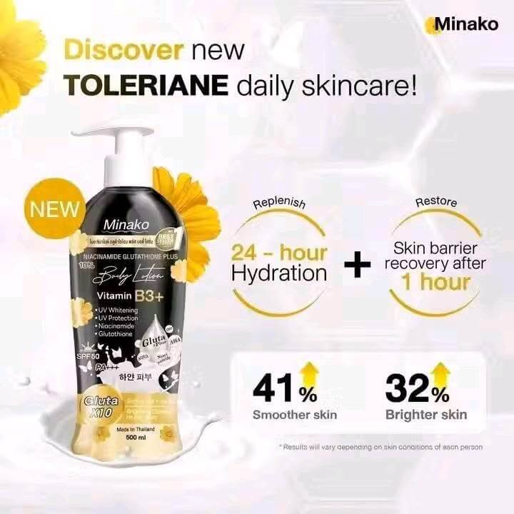 Minako Niacinamide Glutathione Plus Body Lotion 500ml leaves skin feeling smooth