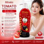 Minako Tomato Extract & Gluta Body Lotion silky body care formula that helps skin feel soft smooth and refreshed