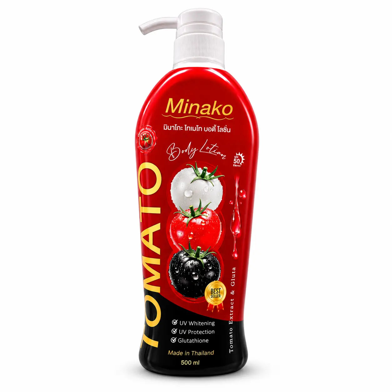 Minako Tomato Extract & Gluta Body Lotion with SPF50 PA+++ lightweight daily body care formula with niacinamide and moisturizing support