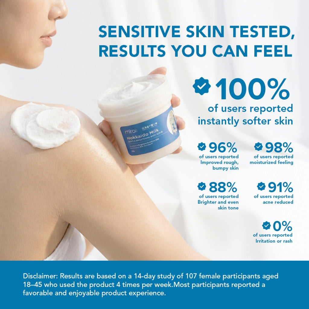Mirai Hokkaido Milk Gentle Body Polish with creamy exfoliating scrub texture for body care