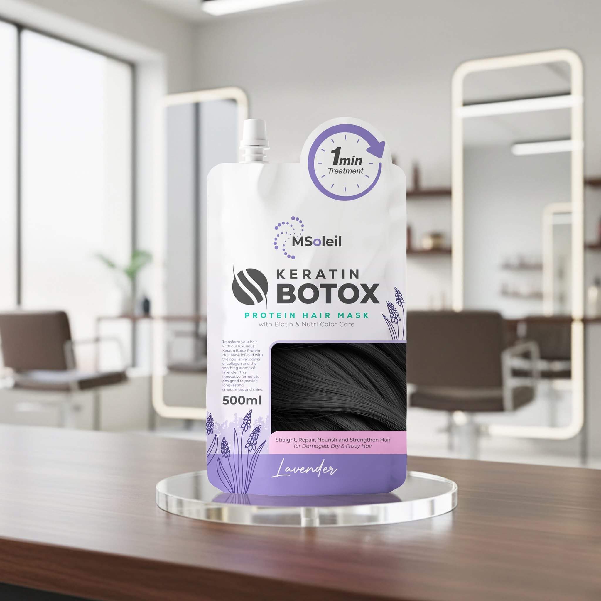 MSoleil 1-Minute Lavender Keratin BTX Protein Hair Mask – Leaves hair smooth, shiny, and manageable.