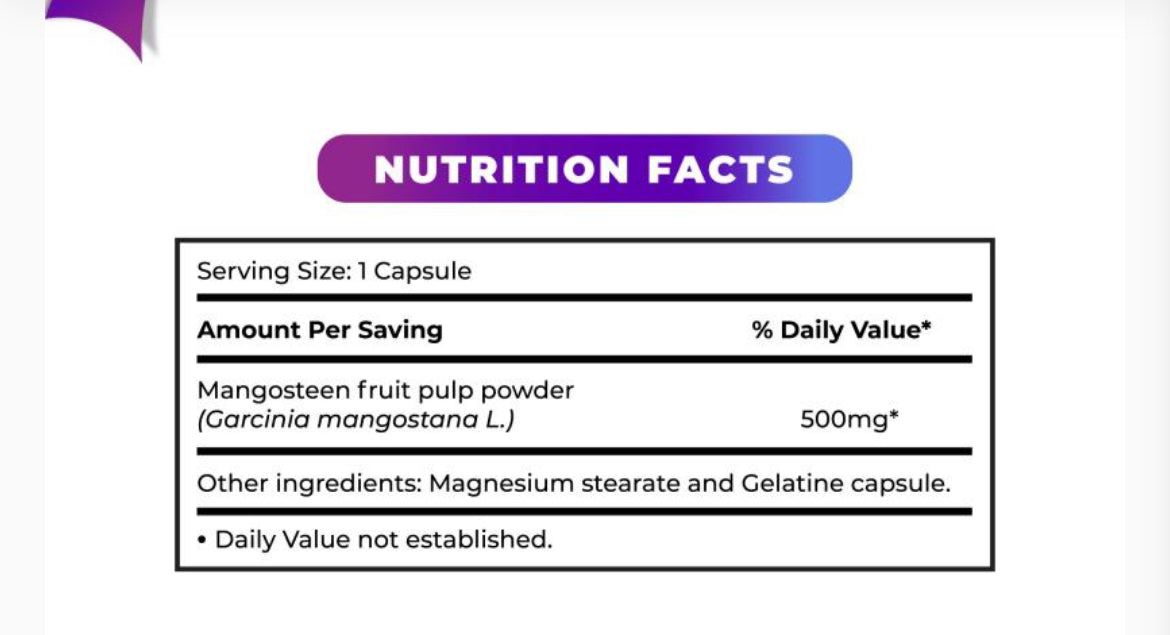 MX3 Natural Pure G Mangostana Xanthone 500mg Capsule, 60 Count