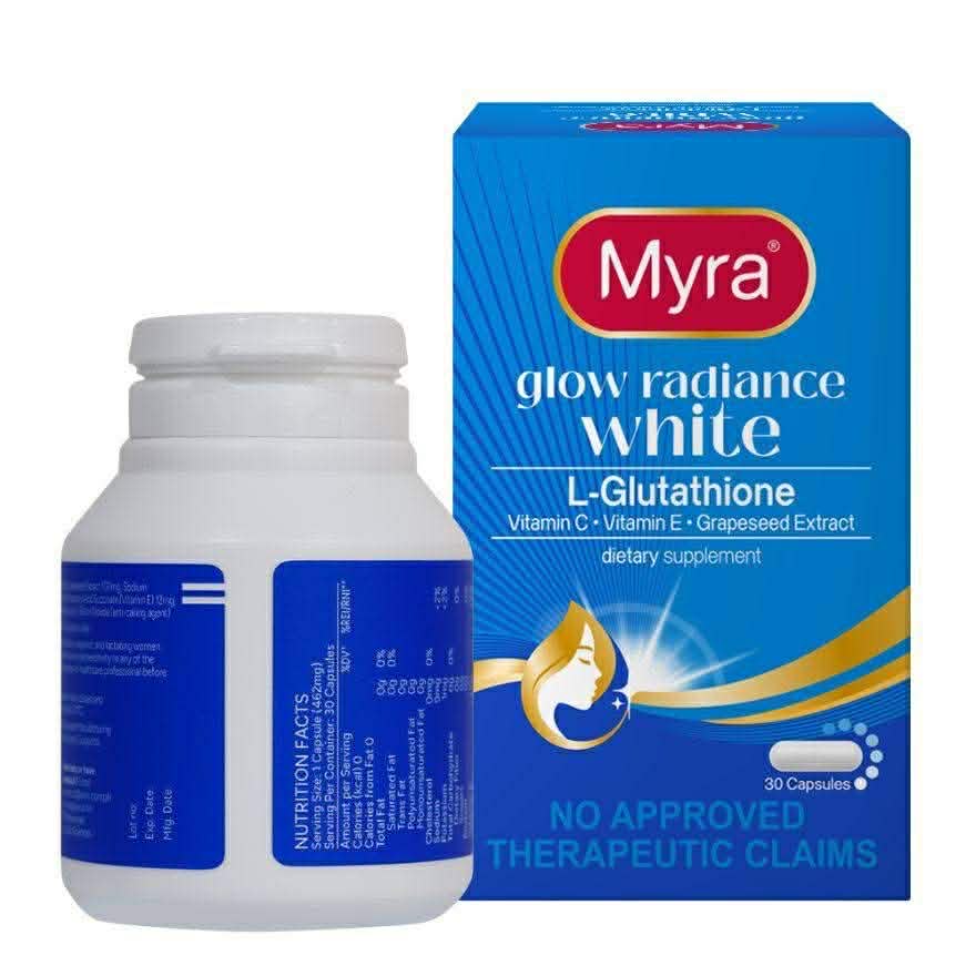 Myra Glow Radiance White 30Capsules LGlutathione Skin Brightening D Nelson Enterprises Myra Glow Radiance White 30Capsules LGlutathione Skin Brightening D Nelson Enterprises