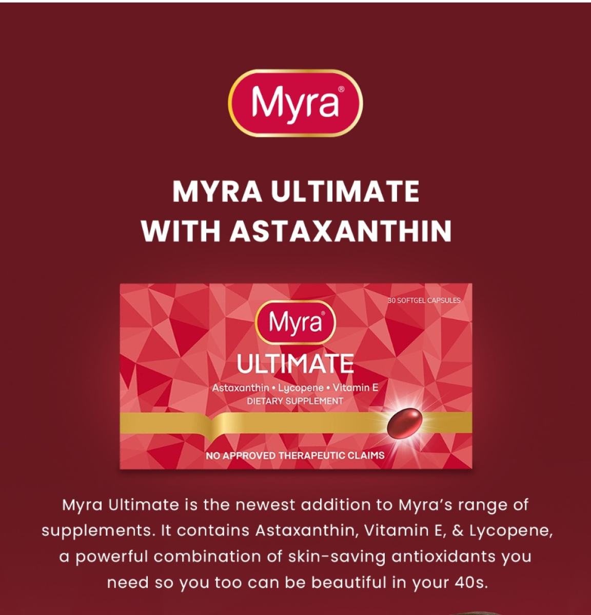 Myra Ultimate Vitamin E Astaxanthin Lycopene Dietary Supplement 30 capsules