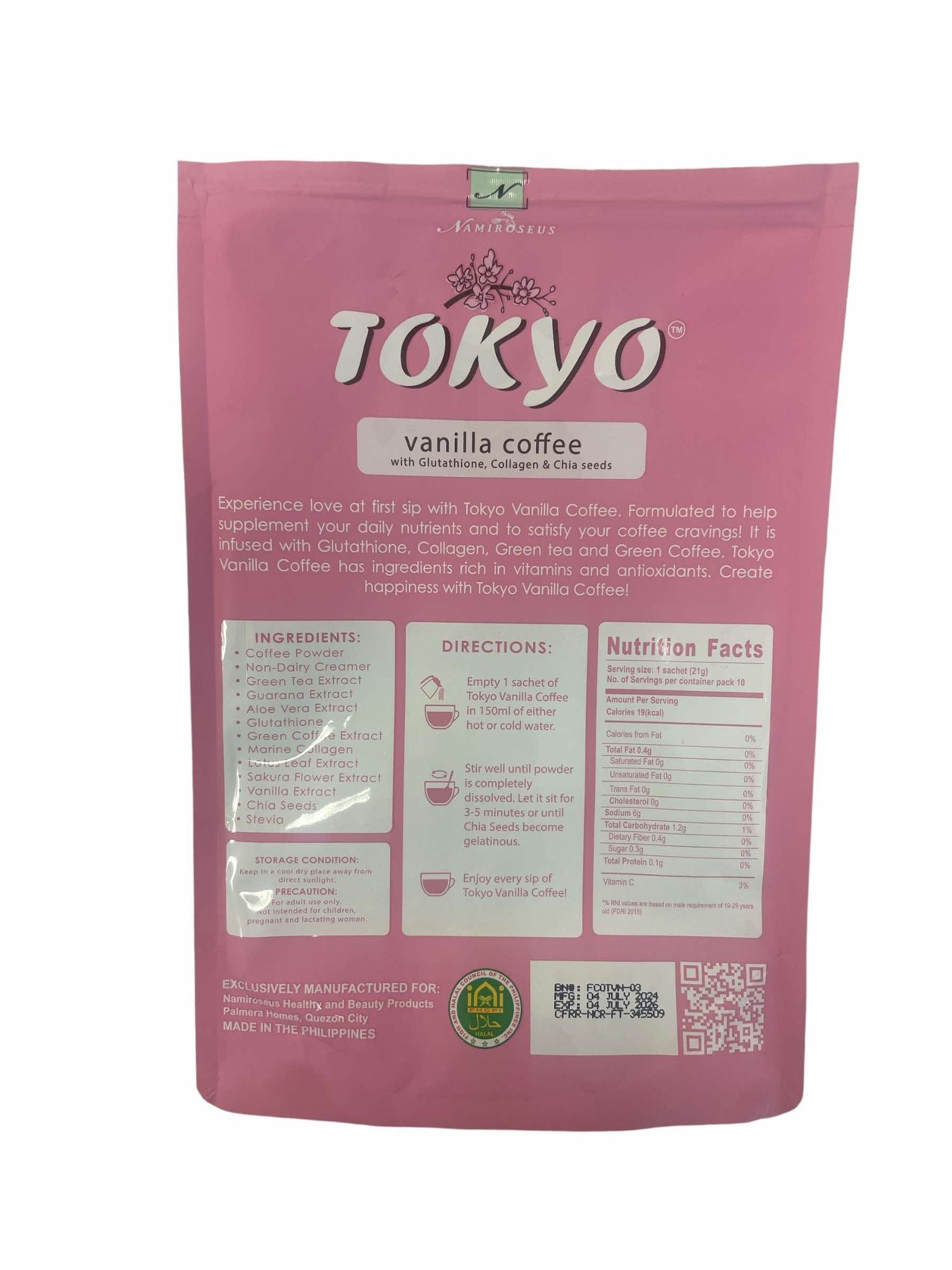 TOKYO Vanilla Coffee 10 Sachets - Glutathione, Chia Seeds, Collagen Supplement For Weight Management TOKYO Vanilla Coffee 10 Sachets - Glutathione, Chia Seeds, Collagen Supplement For Weight Management