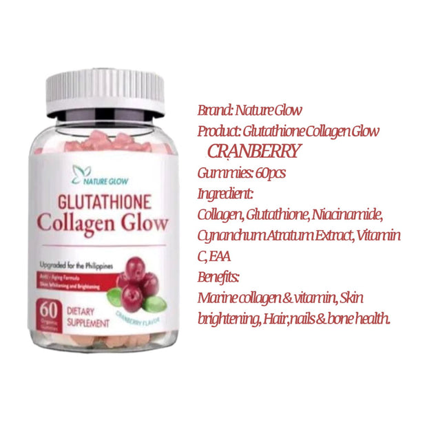 Nature Glow Glutathione Collagen - Strawberry & Cranberry Flavor Bundle, 60 Chewable Gummies Each