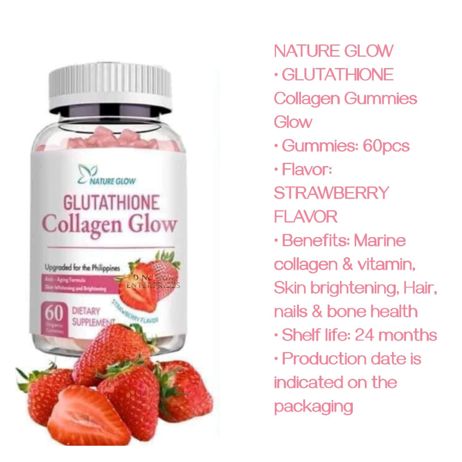 Nature Glow Glutathione Collagen - Strawberry Flavor, 60 Chewable Gumm D Nelson Enterprises Nature Glow Glutathione Collagen - Strawberry Flavor, 60 Chewable Gumm D Nelson Enterprises