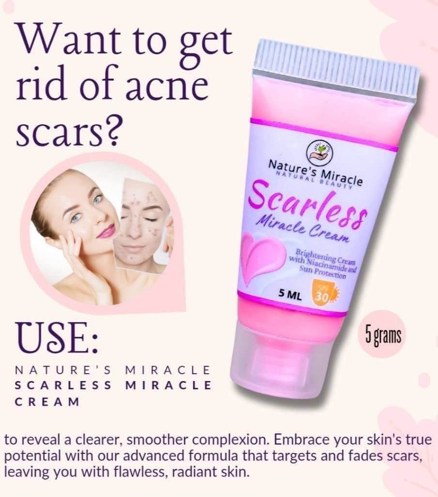 Nature’s Miracle Scarless Miracle Cream niacinamide hydrating formula with SPF 30 for daily skin moisture.