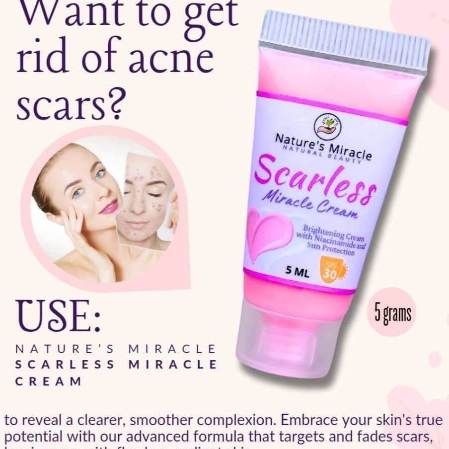 Nature’s Miracle Scarless Miracle Cream niacinamide hydrating formula with SPF 30 for daily skin moisture.