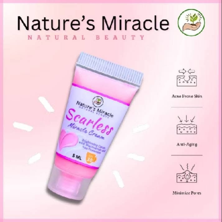 Nature’s Miracle Scarless Miracle Cream enriched with coconut oil for smooth, moisturized skin.