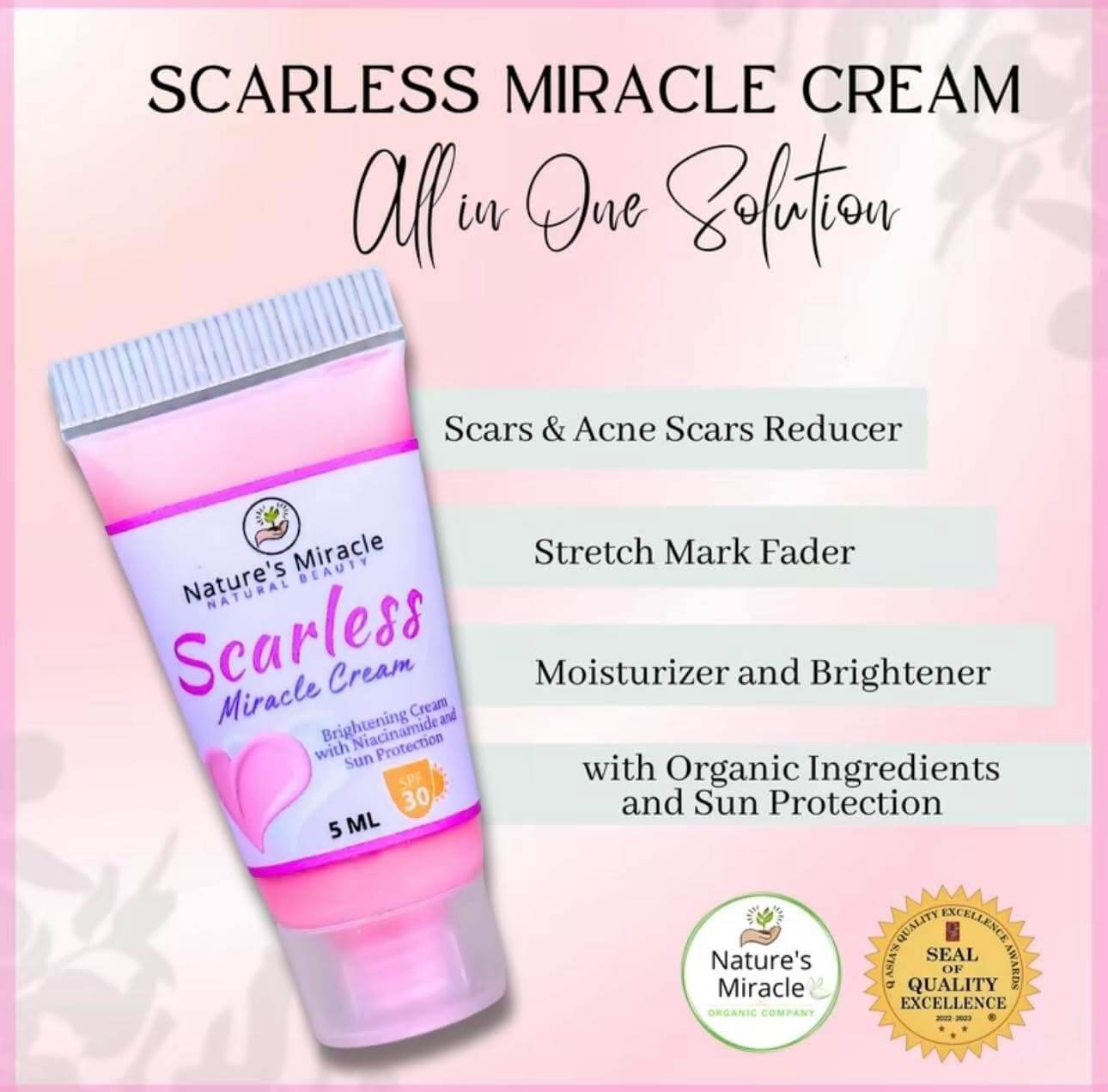 Nature’s Miracle Scarless Miracle Cream with sunflower oil for nourishing face and body hydration.