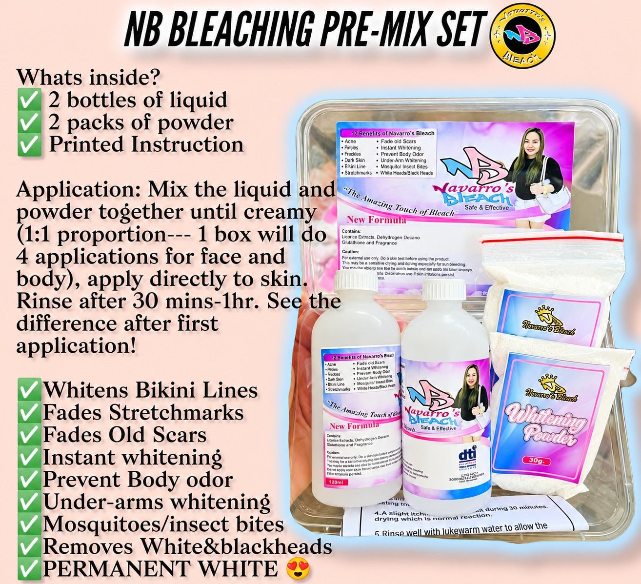 Navarro’s Bleach X10 Pre-Mix & Soap Bundle with a liquid-and-powder formula mixed according to the supplied instructions.