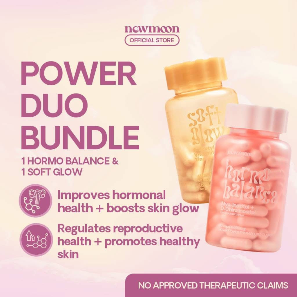 New Moon The Power Duo Harmony: Soft Glow S-Acetyl Glutathione & Hormo Balance Capsules - Dietary Supplement for Balanced Skin & Wellness (60 Capsules Each)