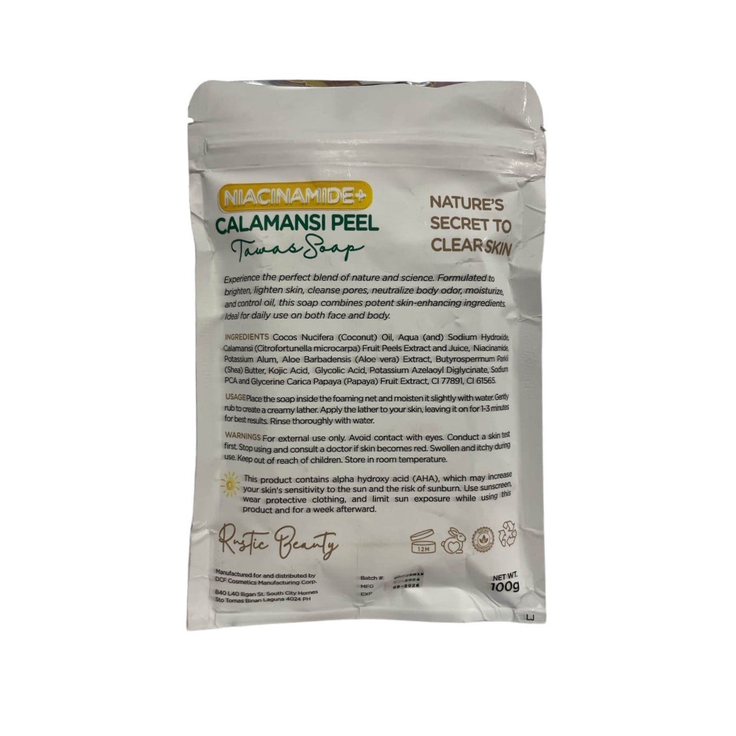 Niacinamide + Calamansi Peel Tawas Soap 100g with niacinamide and calamansi peel for daily cleansing