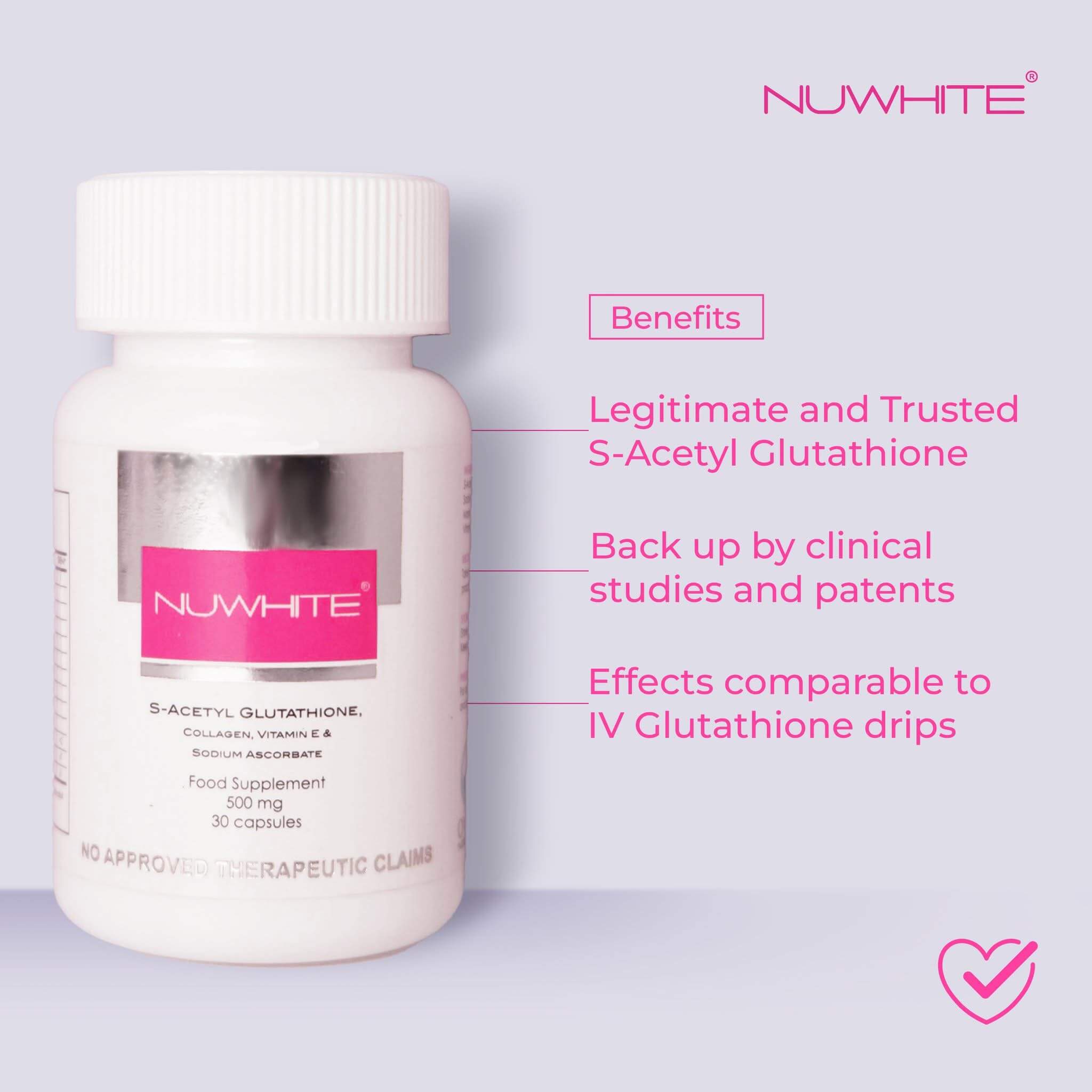 NUWHITE S-Acetylene Glutathione 30 Capsules for daily support

