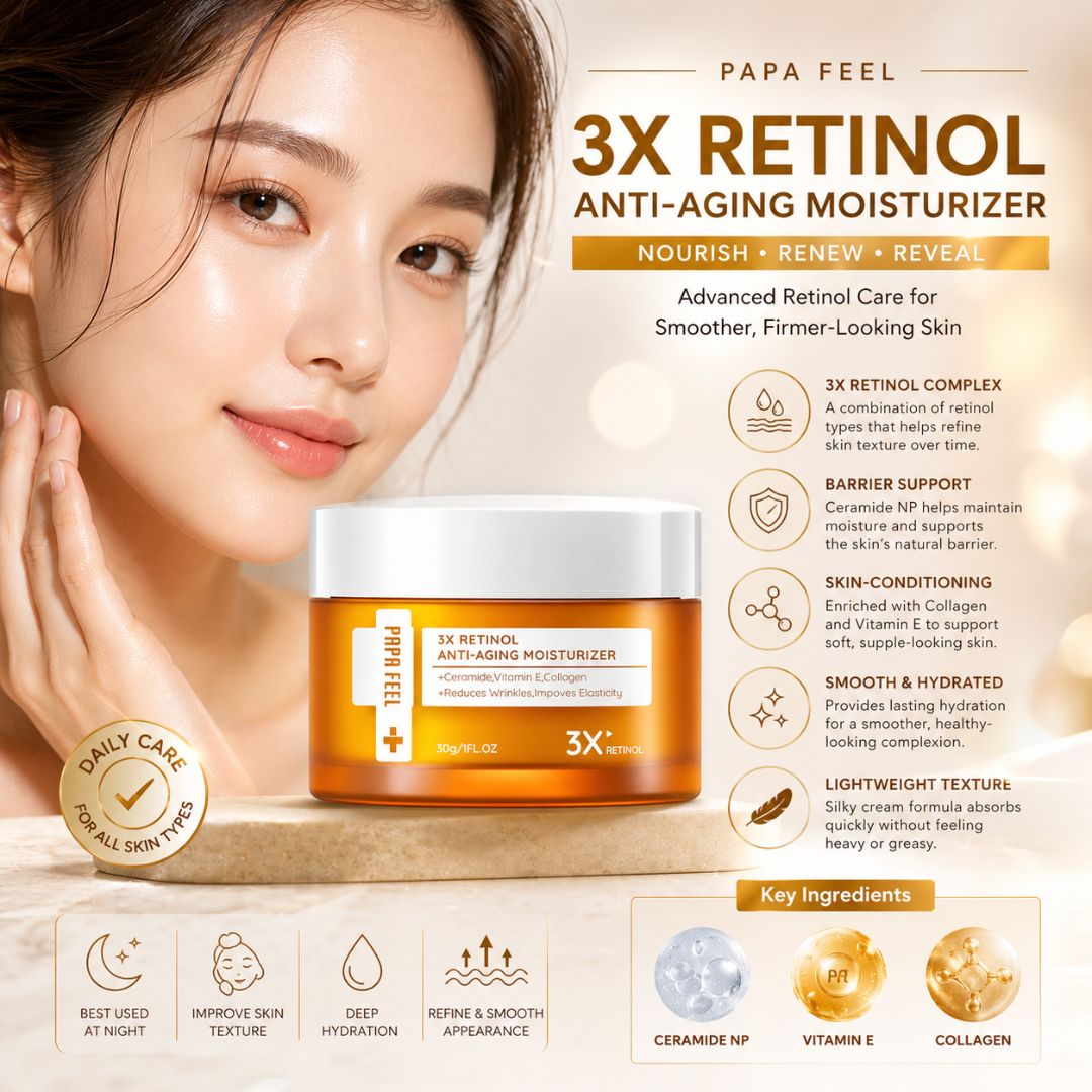 Papa Feel 3X Retinol Anti-Aging Moisturizer 30g fast absorbing cream with smooth satin finish