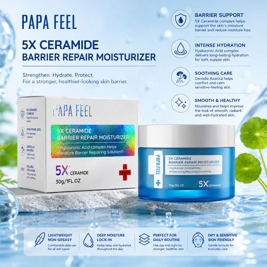 Papa Feel 5X Ceramide Barrier Repair Moisturizer 30g moisturizing cream with hyaluronic acid and soluble collagen