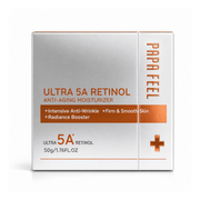 Papa Feel Ultra 5A Retinol Moisturizer enriched with peptides and ceramides to help maintain a healthy skin moisture barrier.