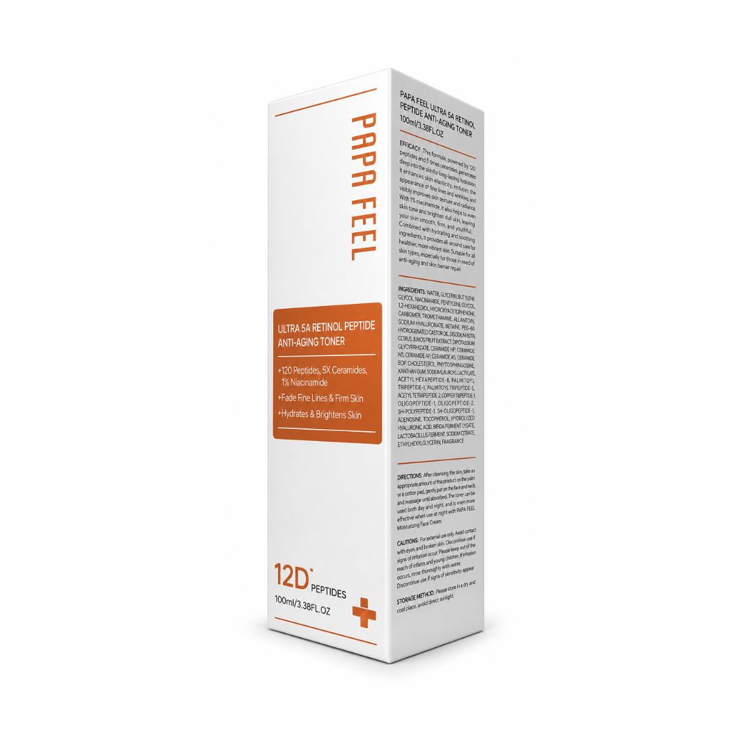 Papa Feel Ultra 5A Retinol Peptide Toner 100ml daily facial toner formulated to hydrate and prepare skin for the next steps of your skincare routine.