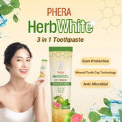 Phera HerbWhite 3-in-1 Toothpaste designed to support gum care and promote healthy mouth routine.
