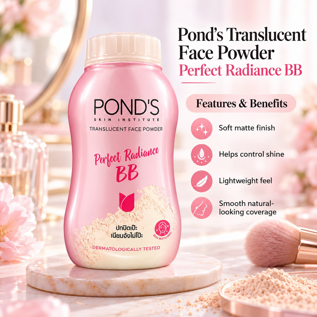 Pond’s Translucent Face Powder Perfect Radiance BB 45g provides smooth, natural-looking coverage for everyday use.