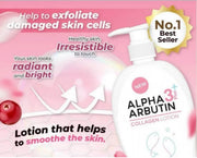 PRECIOUS SKIN Alpha 3 Arbutin + Collagen Body Lotion providing deep hydration for silky, soft skin.