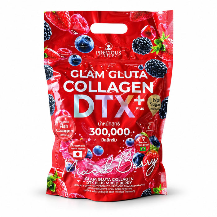 Precious Skin Glam Gluta Collagen DTX Plus Mixed Berry fish collagen drink mix with fruity berry flavor