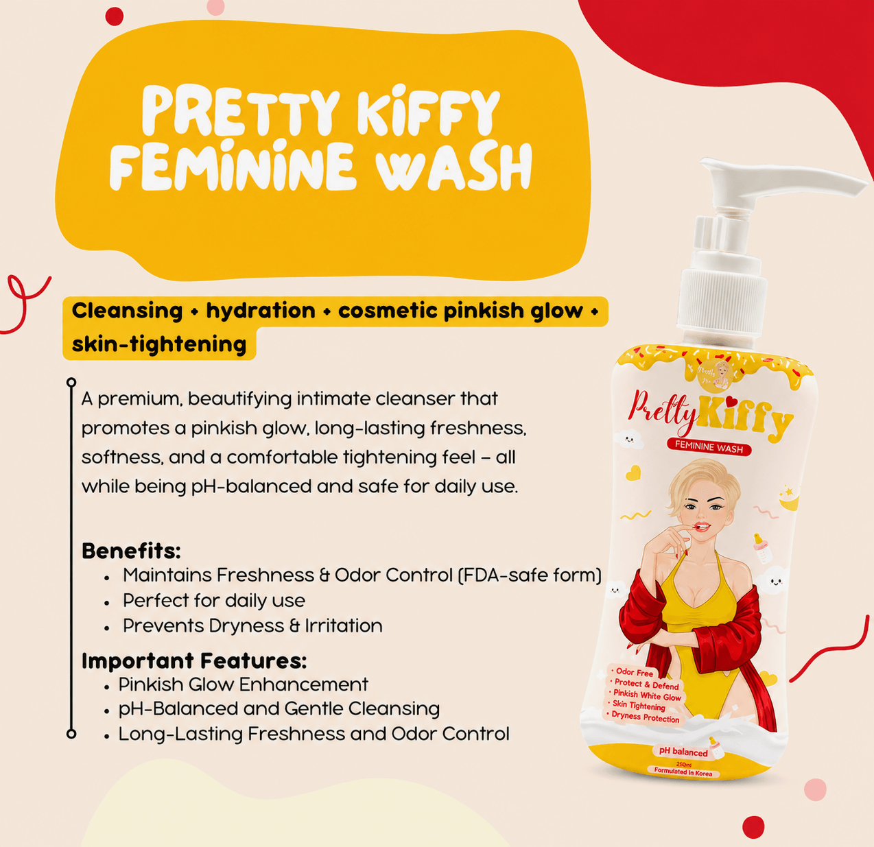 Pretty Kitty Feminine Wash Pinkish Glow 100ml formulated for daily intimate cleansing and lasting freshness.