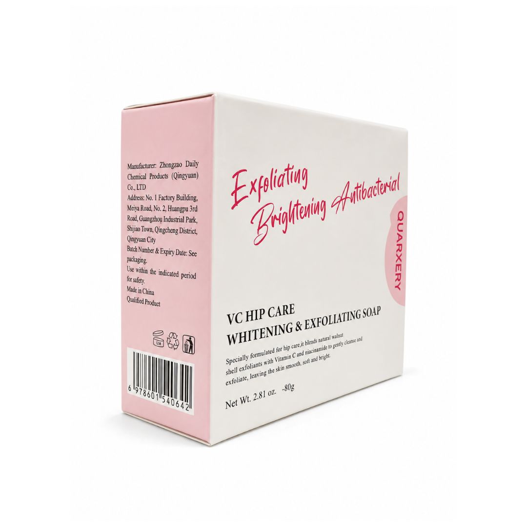QUARXERY VC Hip Care Exfoliating Soap formulated with gentle walnut shell exfoliants for smoother-feeling skin.
