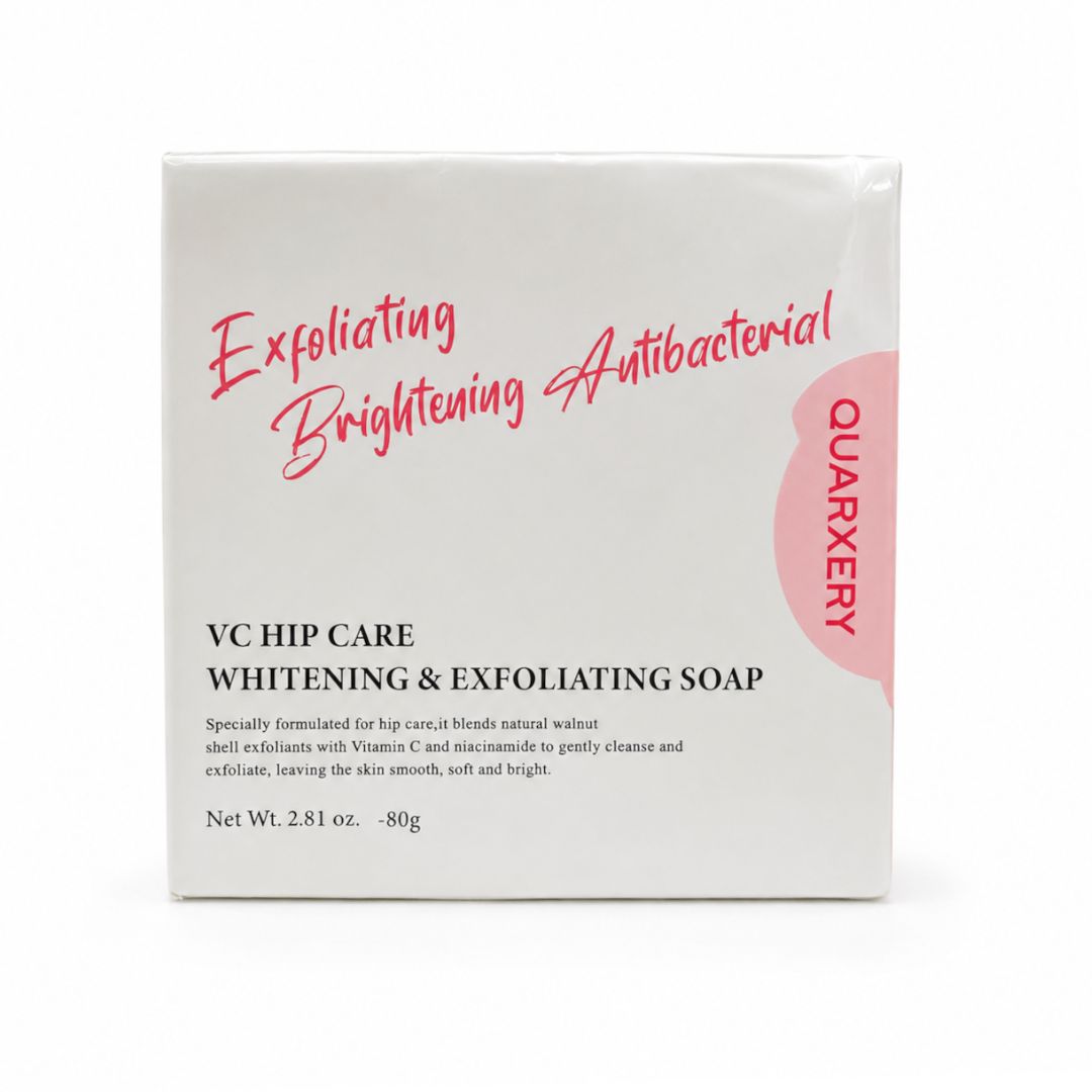 QUARXERY VC Hip Care Exfoliating Soap with Vitamin C & Niacinamide 80g for a refreshing daily cleansing routine.
