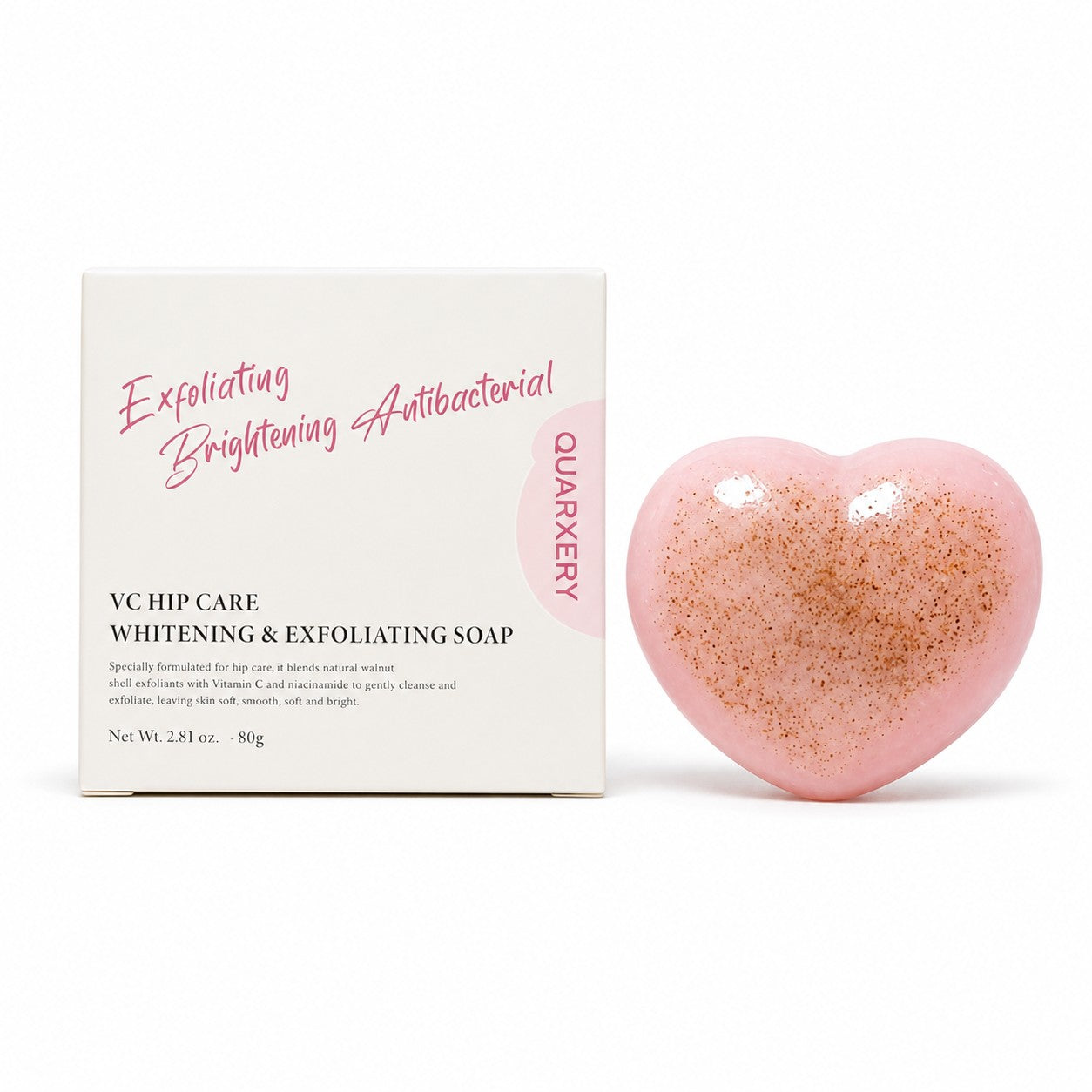 QUARXERY VC Hip Care Walnut Exfoliating Soap, 80g with targeted body-cleansing details