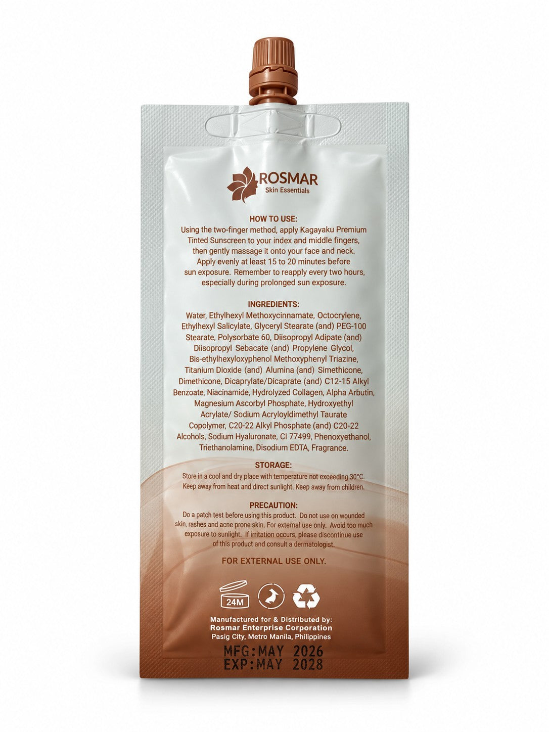 Rosmar Kagayaku Premium Tinted Sunscreen SPF70 PA++++ 50ml lightweight tinted formula for comfortable everyday wear