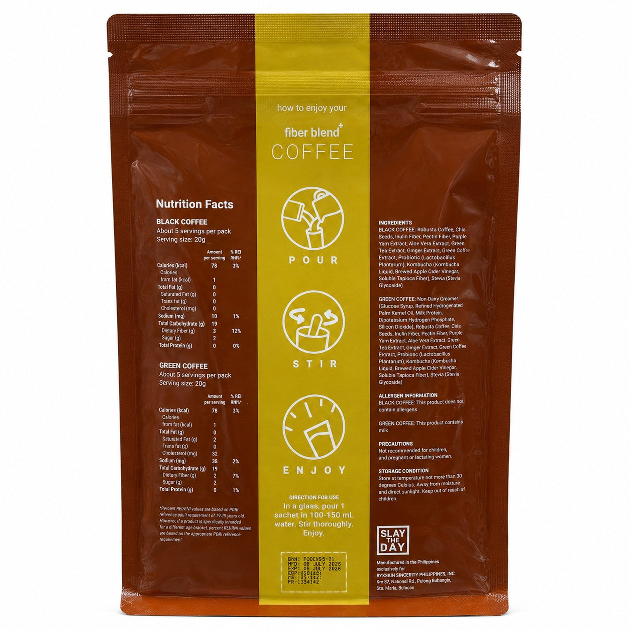RYX Skin Sincerity Slay Recipe Fiber Blend+ Coffee, 200g featuring a distinctive fiber coffee blend