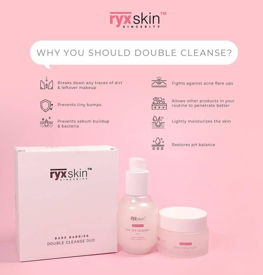 RyxSkin Bare Barrier Double Cleanse Duo moisture-locking formula that leaves skin supple.
