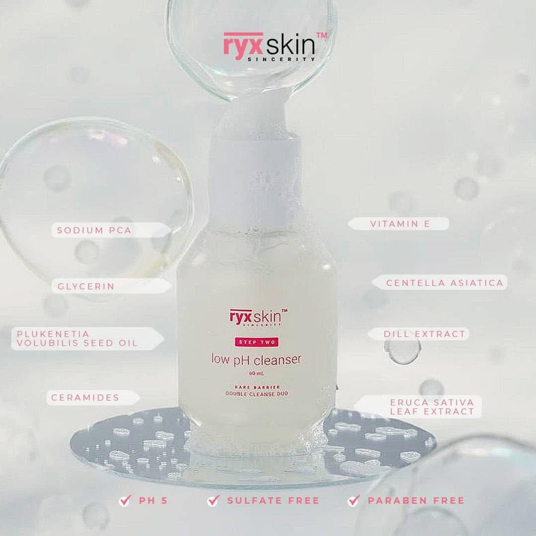 RyxSkin Bare Barrier Double Cleanse Duo deep cleansing balm removes impurities with ease.