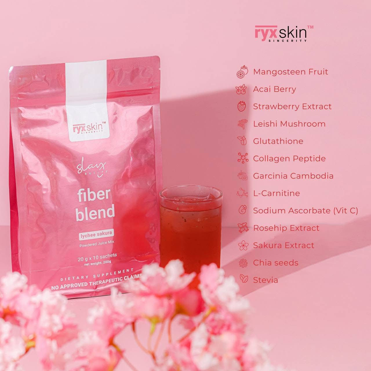 Ryxskin Fiber Blend Lychee Sakura 10 Sachets healthy drink mix

