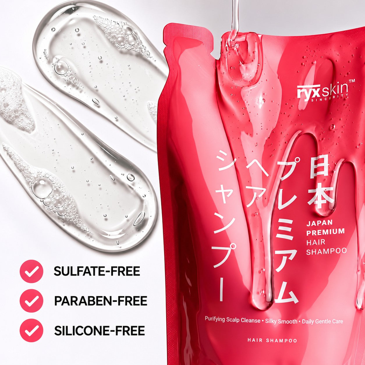 RyxSkin Japan Premium Hair Shampoo 300 mL combines gentle cleansing and conditioning in a paraben-free formula.