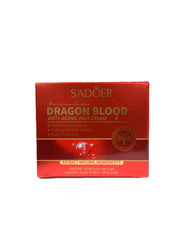 SADOER Dragon Blood Anti-Ageing Face Cream 50g enriched with key ingredients including dragon’s blood extract and retinol.
